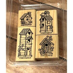 1999 STAMPIN' UP! BIRDHOUSE MINI Wood Mounted Rubber Stamp set of 4 WELCOME LOVE
